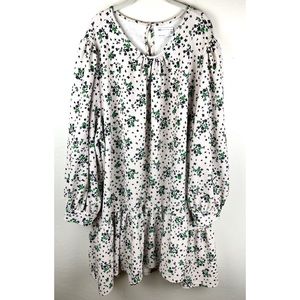ASOS Curve peplum Dress Size 26 Smock Neck Volume Sleeve Fitted Cuffs Floral